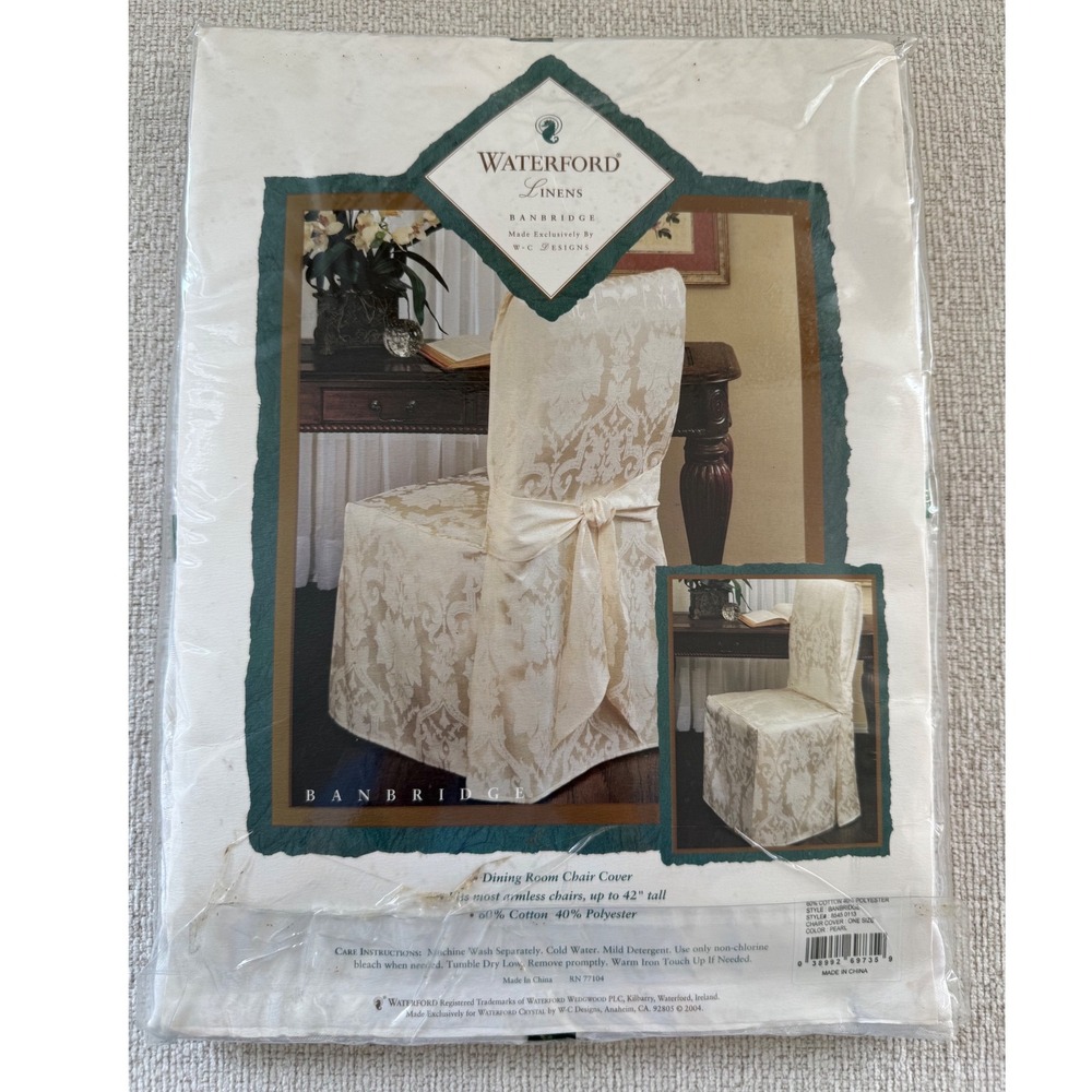 NWT Vintage Waterford Linens Classic Ivory Damask Dining Room Chair Slipcover